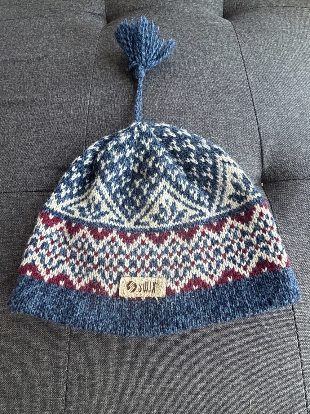Swix Men's Blue Fair Isle Knit Pom Beanie